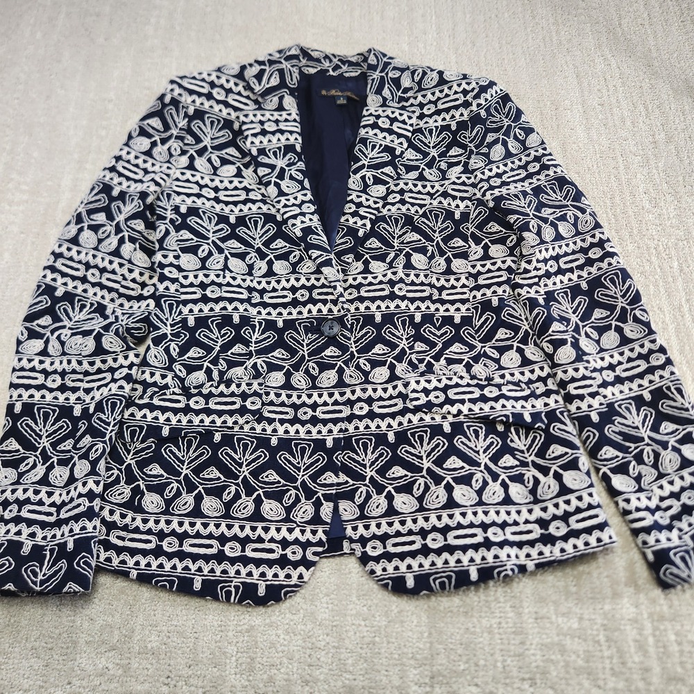 Brooks Brothers‎ Corduroy Blazer Women 4 Embroidered Floral Navy Blue Maximist